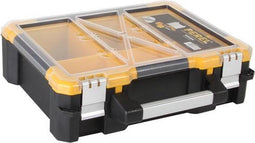 Perel assortimentsdoos, 6 uitneembare bakjes, transparant deksel, stapelbaar, 380 x 340 x 110 mm, zwart/geel