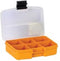 Perel assortimentsdoos, 6 vaste compartimenten, transparant deksel, stapelbaar, 134 x 101 x 31 mm, geel/zwart