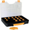 Perel assortimentsdoos, max. 20 compartimenten, 16 tussenschotten, transparant deksel, stapelbaar, 326 x 257 x 48 mm, geel/zwart