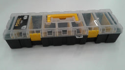 Perel Assortimentsdoos, max. 9 compartimenten, 8 tussenschotten, transparant deksel, stapelbaar, 460 x 160 x 90 mm, zwart/geel