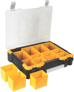 Perel Assortimentsdoos, organizer, sorteerdoos voor schroeven, assortimentsdoos, koffer, gereedschapskist, transparant deksel, stapelbaar, 490 x 420 x 115 mm, zwart/geel