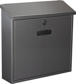 Perel Briefkasten Monaco, Wandbriefkasten für Außen, Wandmontage, mit Namensschild, Schlüsselschloss, abschließbar inkl. 2 Schlüssel, Edelstahl, 36.8 x 36.5 x 10 cm, silbergrau