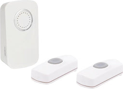 Perel Draadloze deurbel set, met 1 x ontvanger / 2 x drukknop op batterijen, IP44 waterdicht, 32 melodieën, 150 m bereik, wit