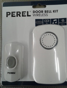 Perel Draadloze deurbel set, met 2 x ontvanger / 1 x drukknop op batterijen, IP44 waterdicht, 32 melodieën, 150 m bereik, wit