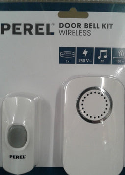 Perel Draadloze deurbel set, met 2 x ontvanger / 1 x drukknop op batterijen, IP44 waterdicht, 32 melodieën, 150 m bereik, wit