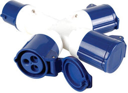 Perel Drieweg splitter, 16 A/230 V, 3500 W, CEE naar 3 x CEE, voor binnen en buiten, ABS, blauw