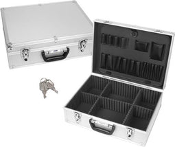 Perel Gereedschapskoffer, gereedschapshouders, schouderriem, tussenwanden verstelbaar, sleutelslot, 2 sleutels, aluminium, grijs, 457 x 330 x 152 mm