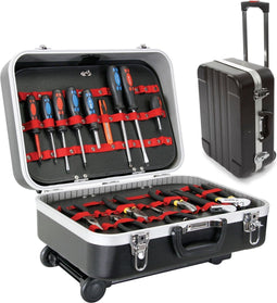 Perel Gereedschapskoffer, trolley, telescopisch handvat, gereedschapshouders, tussenwanden verstelbaar, sleutelslot, 2 sleutels, ABS, zwart, 461 x 335 x 190 mm