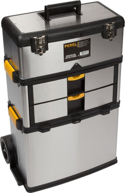 Perel Gereedschapswagen 3-in-1, trolley, roestvrij staal, met telescopische handgreep, grote wielen en 3 afneembare compartimenten, voor professionals en doe-het-zelvers, 830 x 354 x 570 mm