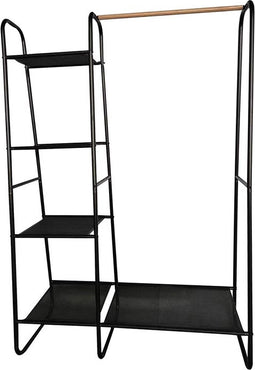 Perel Kledingrek met hangstang en 5 schappen, stevige ijzeren buisconstructie Ø 19 x 0.6 mm, ideaal voor het opbergen van kleding en accessoires, 100 x 40 x 150 cm, metaal, zwart