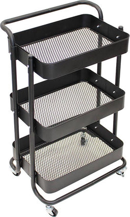 Perel metalen keukentrolley met drie ruime laden en handgreep, 4 wielen met rem, gemakkelijk manoeuvreerbaar, ideaal voor huis en kantoor, 46 x 35 x 76,5 cm, zwart