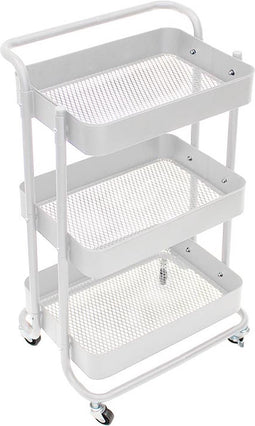 Perel metalen keukentrolley met drie ruime laden en handgreep, 4 wielen met rem, gemakkelijk manoeuvreerbaar, ideaal voor huis en kantoor, 46 x 35 x 76,5 cm, wit