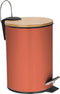 Perel metalen pedaalemmer met bamboe deksel, uitneembare emmer, handgreep en antislippedaal, roestvrijstalen behuizing, ideaal voor thuis en op kantoor, inhoud 3 liter, ideaal voor thuis en op kantoor, rond Ø 17 x 24.5 cm, terracotta