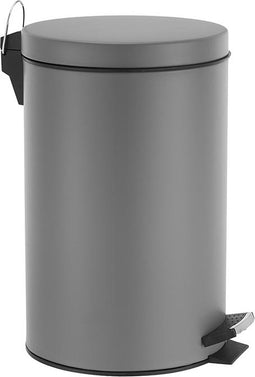 Perel metalen pedaalemmer met uitneembare plastic emmer, metalen handgreep en antislippedaal, ideaal voor thuis en op kantoor, inhoud 14 liter, rond Ø 25 x 39.5 cm, mat grijs