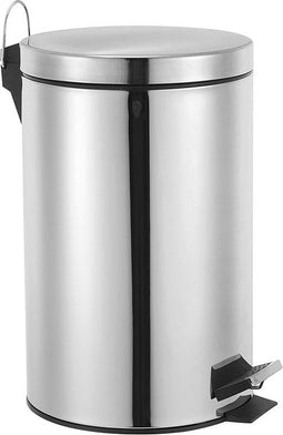 Perel metalen pedaalemmer met uitneembare plastic emmer, metalen handgreep en antislippedaal, ideaal voor thuis en op kantoor, inhoud 14 liter, rond Ø 25 x 39.5 cm, roestvrij staal