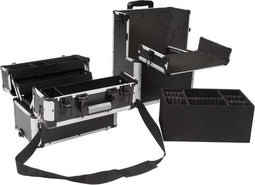 Perel Multifunctionele gereedschapskoffer, trolley, telescopisch handgreep, 3 compartimenten, met sleutelslot, 2 sleutels, aluminium, zwart, 370 x 225 x 670 mm