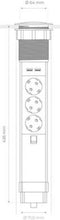 Perel Pop-upstekkerdoos, 3 stopcontacten met randaarde (type F), 2 USB-poorten, montagegat 71 mm, gebruik binnenshuis, zwart/grijs