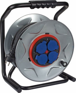 Perel Professionele kabelhaspel, gebruik binnen- en buitenshuis, spatwaterdicht (IP44), 4 stopcontacten met penaarde, anti-twist-systeem, thermische beveiliging, kabellengte 25 m, 3G2.5, grijs/zwart