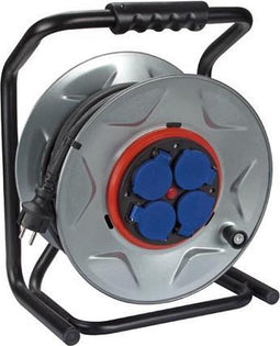 Perel Professionele kabelhaspel, gebruik binnen- en buitenshuis, spatwaterdicht (IP44), 4 stopcontacten met randaarde, anti-twist-systeem, thermische beveiliging, kabellengte 40 m, 3G2.5, grijs/zwart