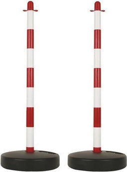 Perel Set afzetpalen in pvc, met opvulbare voet, zonder ketting, koppelbaar, voor tijdelijke afzettingen, evenementen, horeca en openbare ruimtes, rood/wit, 2 stuks