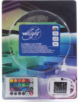 Perel Set met ledstrip, met 150 heldere 5050 leds, RGB-controller en voeding, eenvoudige bediening via meegeleverde IR afstandsbediening, flexibel en zelfklevend, PU-coating, 5 meter lang