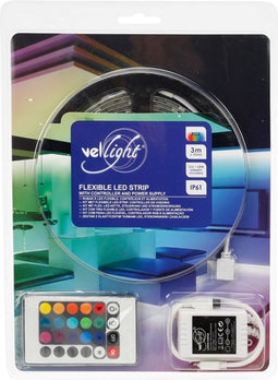 Perel Set met ledstrip, met 90 heldere 5050 leds, RGB-controller en voeding, eenvoudige bediening via meegeleverde IR afstandsbediening, flexibel en zelfklevend, PU-coating, 5 meter lang