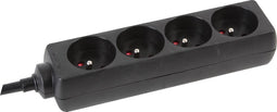 Perel Stekkerdoos, 4 stopcontacten met penaarde (type E), kabel 1.5 m, 3G1.5, gebruik binnenshuis, zwart