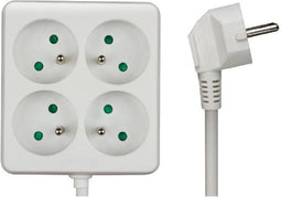 Perel Stekkerdoos, 4 stopcontacten met penaarde (type E), kabel 1.5 m, 3G1.5, gebruik binnenshuis, vierkant, wit