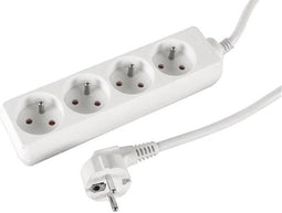 Perel Stekkerdoos, 4 stopcontacten met penaarde (type E), kabel 1.5 m, 3G1.5, gebruik binnenshuis, wit