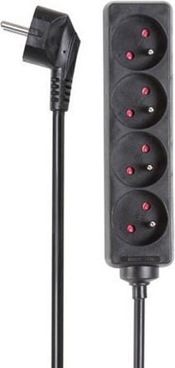 Perel Stekkerdoos, 4 stopcontacten met penaarde (type E), kabel 5 m, 3G1.5, gebruik binnenshuis, zwart