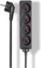 Perel Stekkerdoos, 4 stopcontacten met penaarde (type E), kabel 5 m, 3G1.5, gebruik binnenshuis, zwart