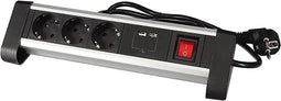 Perel Stekkerdoos met schakelaar, 3 stopcontacten met randaarde (type F), 2 USB-poorten, kabel 1.4 m, 3G1.5, gebruik binnenshuis, zwart/grijs