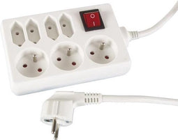 Perel Stekkerdoos met schakelaar, 4 Eurostopcontacten, 3 stopcontacten met penaarde (type E), kabel 1.5 m, 3G1.5, gebruik binnenshuis, wit