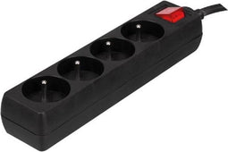 Perel Stekkerdoos met schakelaar, 4 stopcontacten met penaarde (type E), kabel 1.5 m, 3G1.5, gebruik binnenshuis, zwart