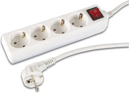 Perel Stekkerdoos met schakelaar, 4 stopcontacten met randaarde (type F), kabel 3 m, 3G1.5, gebruik binnenshuis, wit