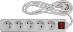 Perel Stekkerdoos met schakelaar, 5 stopcontacten met penaarde (type E), kabel 1.5 m, 3G1.5, gebruik binnenshuis, wit