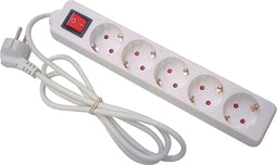 Perel Stekkerdoos met schakelaar, 5 stopcontacten met randaarde (type F), kabel 1.5 m, 3G1.5, gebruik binnenshuis, wit