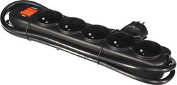 Perel Stekkerdoos met schakelaar, overbelastingsbeveiliging, 5 stopcontacten met penaarde (type E), kabel 1.5 m, 3G1.5, gebruik binnenshuis, zwart