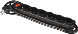 Perel Stekkerdoos met schakelaar, overbelastingsbeveiliging, 6 stopcontacten met penaarde (type E), kabel 1.5 m, 3G1.5, gebruik binnenshuis, zwart