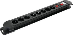 Perel Stekkerdoos met schakelaar, overbelastingsbeveiliging, 8 stopcontacten met penaarde (type E), kabel 1.5 m, 3G1.5, voor binnen, zwart/rood