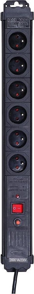 Perel Stekkerdoos met schakelaar, overspannings- en overbelastingsbeveiliging, 6 stopcontacten met penaarde (type E), kabel 1.5 m, 3G1.5, IP20, zwart