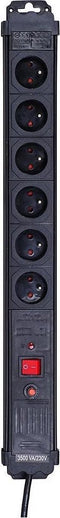 Perel Stekkerdoos met schakelaar, overspannings- en overbelastingsbeveiliging, 6 stopcontacten met penaarde (type E), kabel 1.5 m, 3G1.5, IP20, zwart