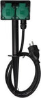 Perel Stekkerdoos voor buiten, aardspies, 2 stopcontacten met randaarde (type F), 2 klapdeksel, kabel 1.5 m, 3G1.5, IP44, zwart/groen