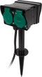 Perel Stekkerdoos voor buiten, timer, aardspies, 2 stopcontacten met penaarde (type E), 2 klapdeksel, kabel 1.5 m, 3G1.5, IP44, zwart/groen
