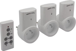 Perel Stopcontacten, met afstandsbediening, set van 3, draadloos, bereik tot 25 m, 10 A, 2300 W, wit