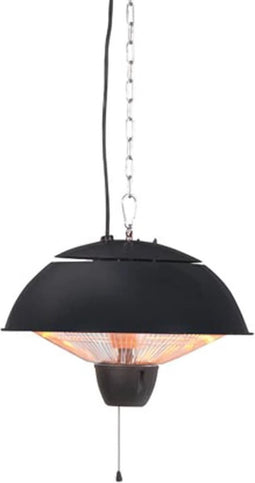 Perel Terrasverwarmer, 1500 W, halogeen, plafondmontage, met trekschakelaar, ketting, 1 warmteniveau, plensdicht, metaal, zwart