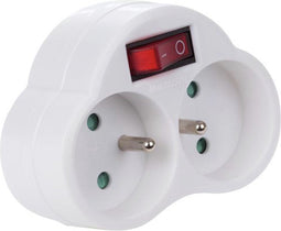 Perel Verdeelstekker met schakelaar, 2 stopcontacten met penaarde (type E), polypropyleen, gebruik binnenshuis, wit