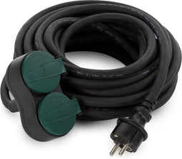 Perel Verlengkabel, verlengsnoer, stroomkabel, verlenging kabel, binnenkabel met twee stopcontacten voor buiten IP44, geaard, Schuko, H07RN 3G2.5, PVC, rubber, 10 m, zwart