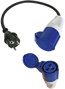 Perel Verloopkabel, H07RN-F 3G1.5, 0.4 m, 16 A/230 V, 3680 W, type E/F naar CEE, voor binnen en buiten, rubber, blauw