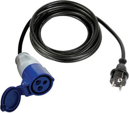 Perel Verloopkabel, H07RN-F 3G12.5, 0.4 m, 16 A/230 V, 3680 W, type E/F naar CEE, voor binnen en buiten, rubber, blauw